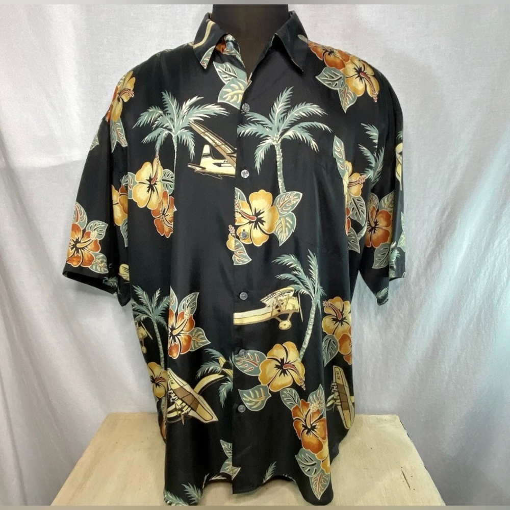 Hilo Hattie Shirt Black Floral Hawaiian Men's Size 3X Aloha Tiki Hibiscus Print - Picture 8 of 8